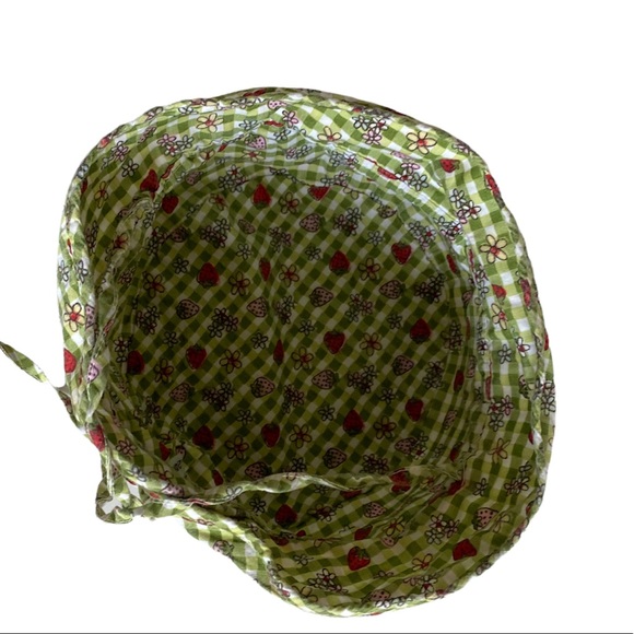 Baby Girl's Green Gingham Strawberry Floral Print Bucket Hat Size 12-24 Months - Picture 4 of 7